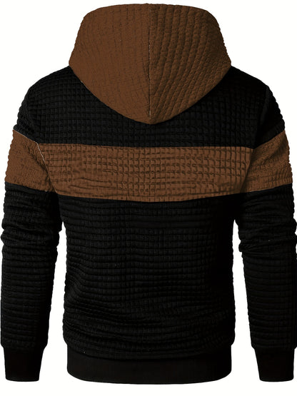 Նորաձև գլխարկով սվիտեր | Տղամարդու առօրյա սվիտեր թեթևակի ձգվող գործվածքից, երկար թևքերով, գրպանային դետալներով, միագույն նախշերով՝ գարուն/աշուն