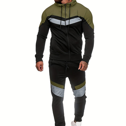 Տղամարդու աշնանային և ձմեռային բրդյա սվիտերի հավաքածու՝ գլխարկով և լարով, պատչվորք սպորտային տաբատով, առօրյա, սպորտային ոճի երկար թևքով բաճկոնով