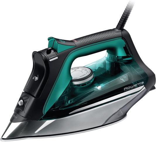 Rowenta, Iron, Pro Master Stainless Steel Soleplate Steam Iron for Clothes, 210 G/Min, 400 Microsteam Holes, 1775 Watts, Auto-Off, Ironing, Green Clothes Iron, DW8360