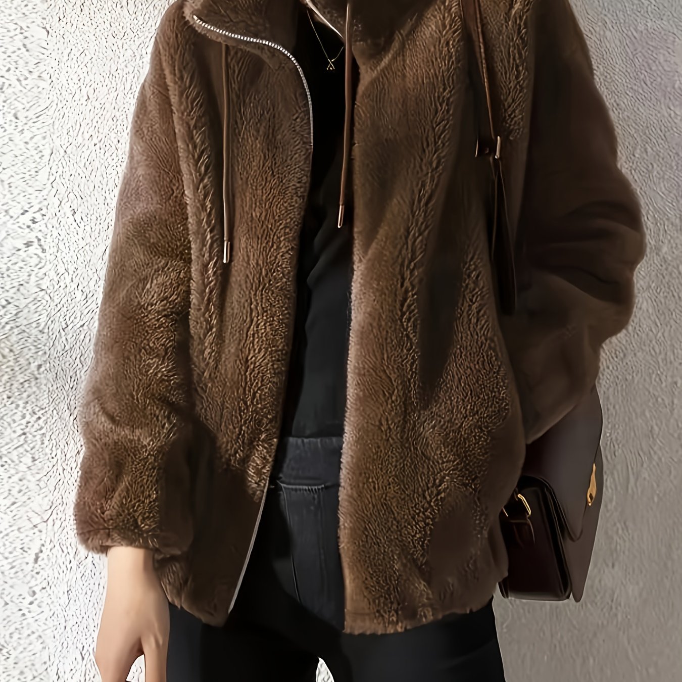 Մեծ չափս - կանացի նոր բրդյա բաճկոն, ձմեռային կարդիգան սվիտեր, հաստ և տաք երկկողմանի մարջանագույն բրդյա կտոր, ազատ և ոճային վերնազգեստ։