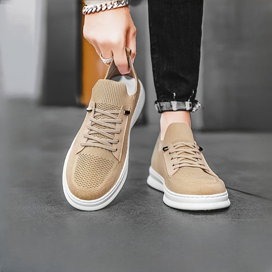 Men'S Breathable Knit Mesh Running Shoes - Anti-Odor Casual Sneakers with Soft EVA Sole, Round Toe Design  Low-Top Lace-Up for Jogging, Hiking, Outdoor  Daily Wear - Khaki/Black/Gray, Jogging Shoes