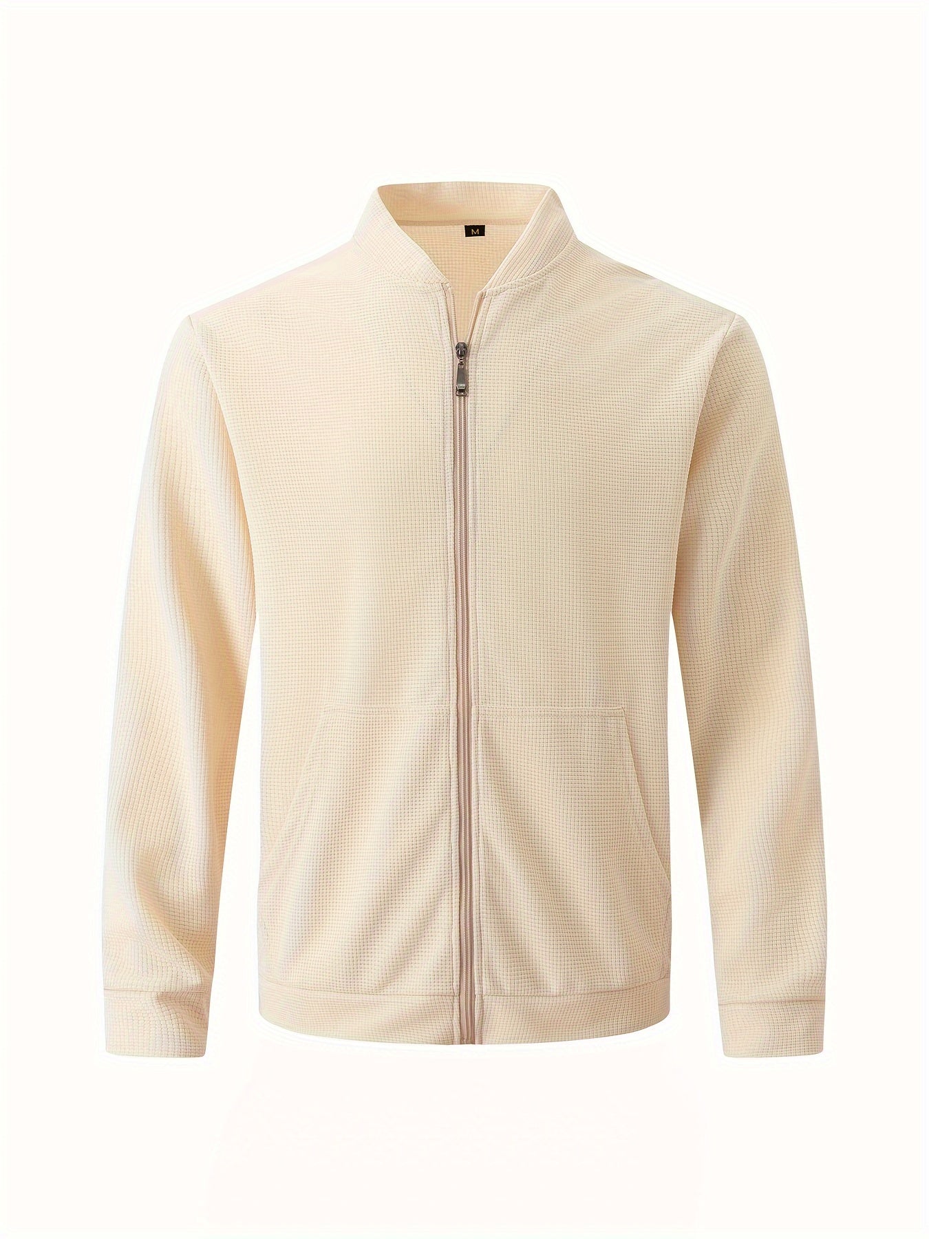 Տղամարդու թեթև բաճկոն՝ կանգնած օձիքով - առջևի կայծակաճարմանդով փակվող, սովորական չափսի, առօրյա և պաշտոնական հագուստի համար - Գարուն/աշուն վերնազգեստ սպիտակ/չեզոք երանգներով - Հեշտ խնամքի կայծակաճարմանդով բաճկոն