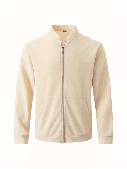 Տղամարդու թեթև բաճկոն՝ կանգնած օձիքով - առջևի կայծակաճարմանդով փակվող, սովորական չափսի, առօրյա և պաշտոնական հագուստի համար - Գարուն/աշուն վերնազգեստ սպիտակ/չեզոք երանգներով - Հեշտ խնամքի կայծակաճարմանդով բաճկոն