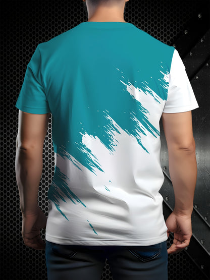 Men's Casual Short Sleeve T-Shirt with 3D Lightning Print, Dual-Tone Design, Round Neck - Polyester Blend, Machine Washable, Ideal for Summer Outdoor Activities, Summer Casual Wear|Round Neck Top|Smooth Fabric