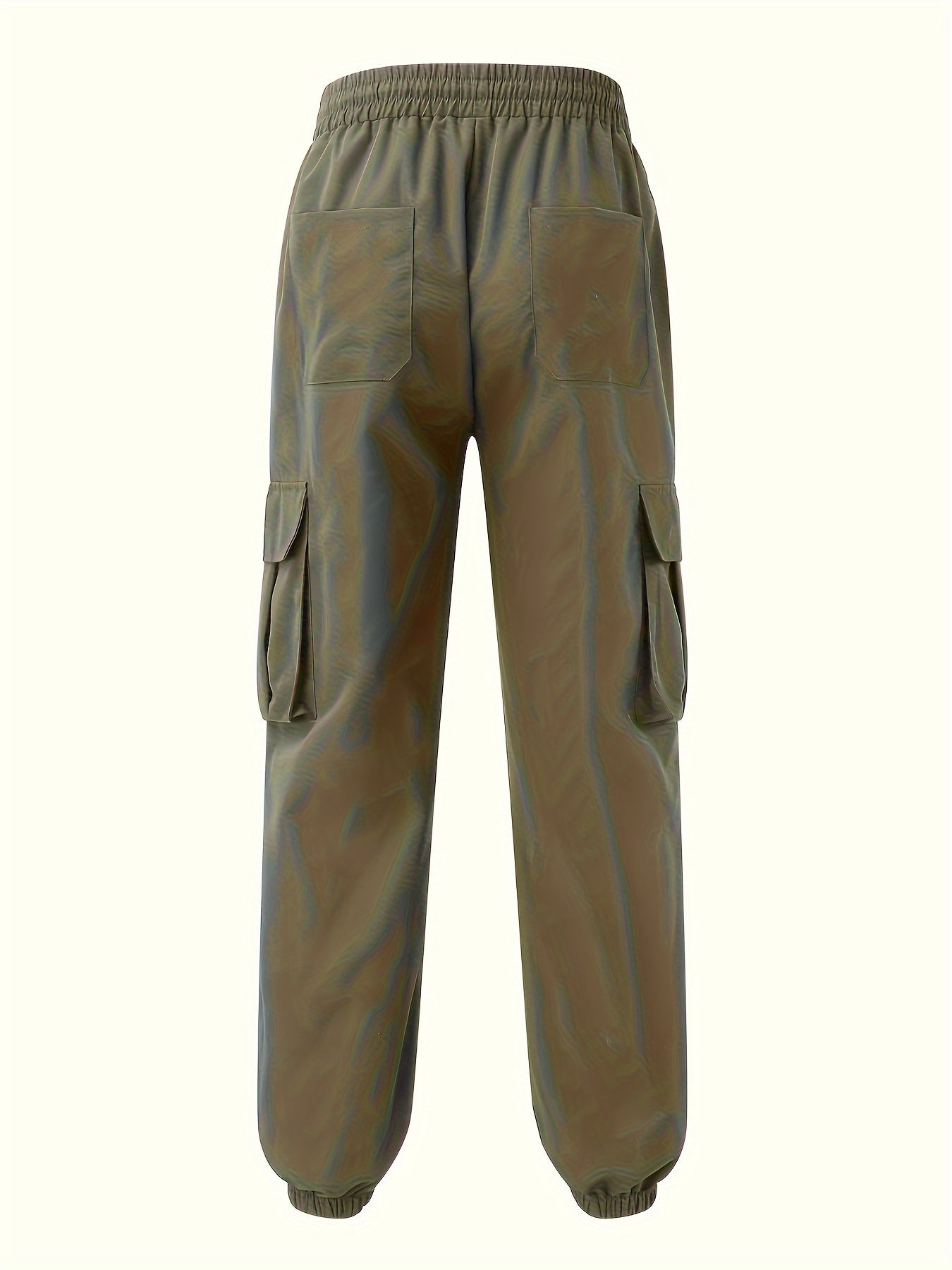 Men'S Fashion Cargo Pants, 100% Polyester Woven Fabric, All-Season Loose Fit with Drawstring Waist, Multi-Pocket Design, Solid Color, Mid Waist, Regular Length, Non-Stretch, Casual Joggers for Weekend - 160g/m²