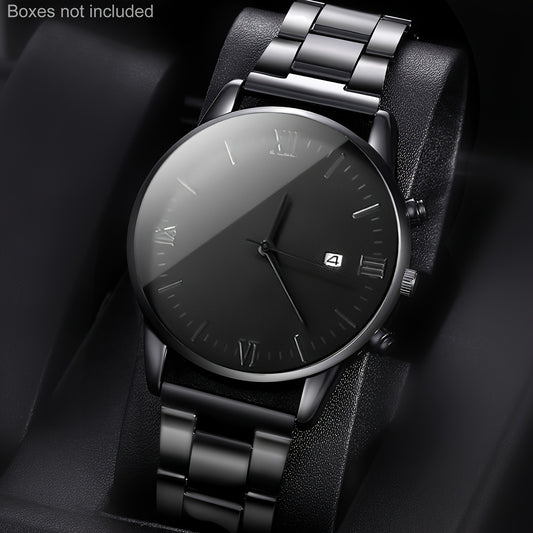 1 հատ տղամարդու գործնական, առօրյա քվարցային ժամացույց՝ չժանգոտվող պողպատե ժապավենով, կլոր սև ցուցանակով, էլեկտրոնային մեխանիզմով, չլիցքավորվող կոճակով մարտկոցով, իդեալական է երեկույթի, տոնի կամ ծննդյան օրվա նվերի համար