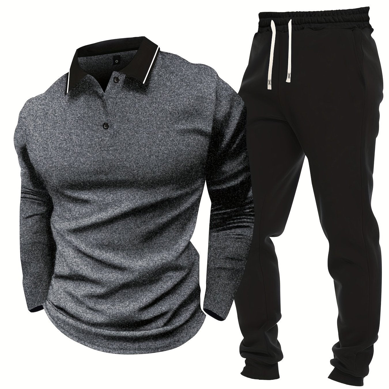 Տղամարդու առօրյա, գունային բլոկներով երկար թևքերով, կոճակներով վերնաշապիկ և լարով վազող տաբատ՝ պոլիեսթերի խառնուրդով, գրպաններով, իդեալական է գարնան/աշնան համար