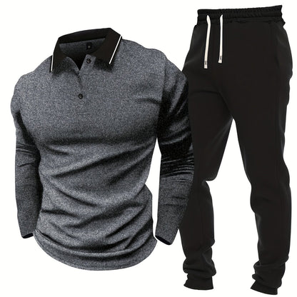 Տղամարդու առօրյա, գունային բլոկներով երկար թևքերով, կոճակներով վերնաշապիկ և լարով վազող տաբատ՝ պոլիեսթերի խառնուրդով, գրպաններով, իդեալական է գարնան/աշնան համար