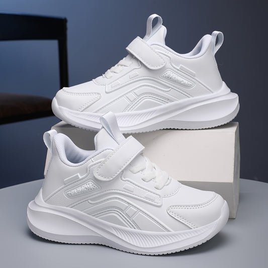 1 Pair Boys Girls Low-Top Sneakers - White Casual Sports Shoes with Closure, Durable EVA Sole & Fabric Lining, Breathable Round Toe Design for Running, School, Daily Wear, Shoes for Girls, School Footwear, Minimalist Style, S