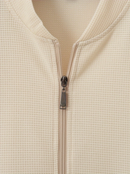 Տղամարդու թեթև բաճկոն՝ կանգնած օձիքով - առջևի կայծակաճարմանդով փակվող, սովորական չափսի, առօրյա և պաշտոնական հագուստի համար - Գարուն/աշուն վերնազգեստ սպիտակ/չեզոք երանգներով - Հեշտ խնամքի կայծակաճարմանդով բաճկոն