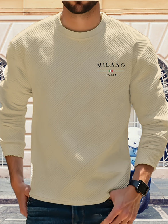 Տղամարդու առօրյա երկար թևքերով, կլոր վզնոցով սվիտեր | Ծանր երկրաչափական նախշերով, սովորական չափսերով, իդեալական է գարուն/աշուն համար