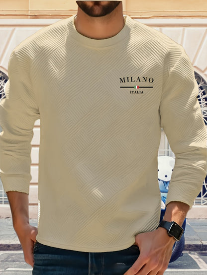 Տղամարդու առօրյա երկար թևքերով, կլոր վզնոցով սվիտեր | Ծանր երկրաչափական նախշերով, սովորական չափսերով, իդեալական է գարուն/աշուն համար