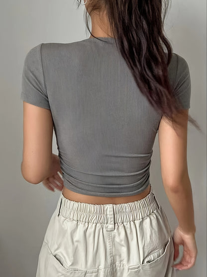 Elegant Summer Knit Polyester T-Shirt for Women, Crew Neck Short Sleeve with Cat Ear Print, Regular Length, Alphabet Pattern, 90% Polyester 10% Spandex