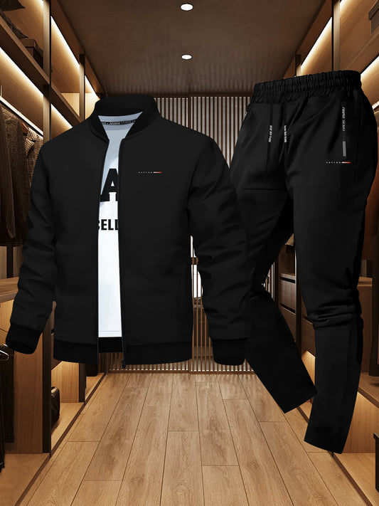 Տղամարդու նորաձև Բոստոնյան նախշերով բաճկոնի և սպորտային տաբատի հավաքածու - առօրյա, սպորտային հանդերձանք՝ կայծակաճարմանդով, երկար թևքերով և առաձգական գոտկատեղով, իդեալական է աշուն/ձմեռ սեզոնի համար