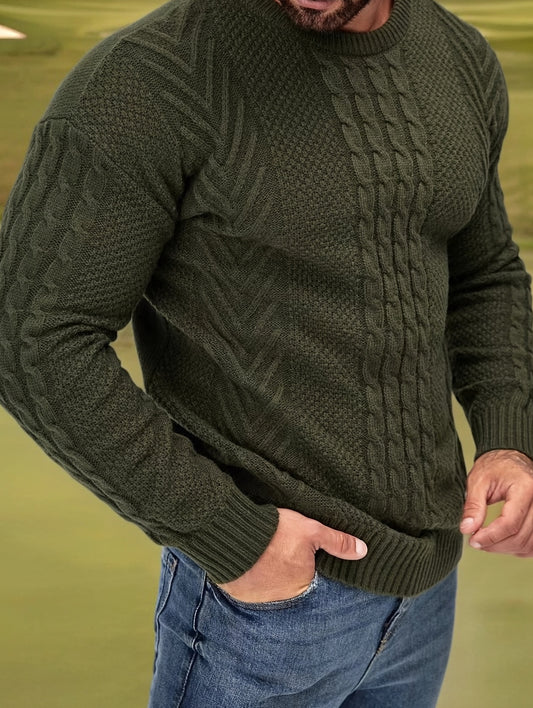 Men's Classic Autumn/Winter Textured T-Shirt, Round Neck Long Sleeve Knit Sweater, Fashion Casual Top, Suitable for Casual and Daily Wear, Men's Winter Clothing, Men's Sweater, Christmas Sweater, Men's Christmas Sweater, Wint