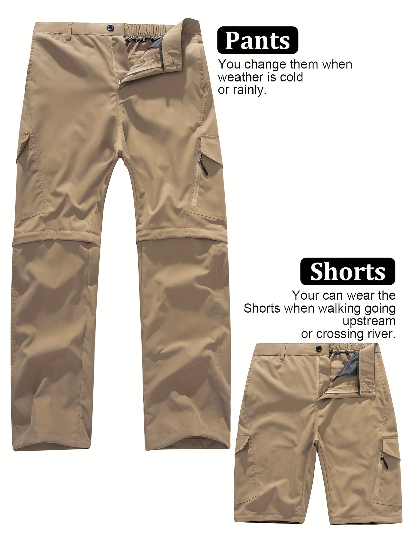 Men's Convertible Hiking Pants - Durable, Zip-Off Cargo Trousers for Fishing & Running, Casual Outdoor Wear with Pockets - ayq