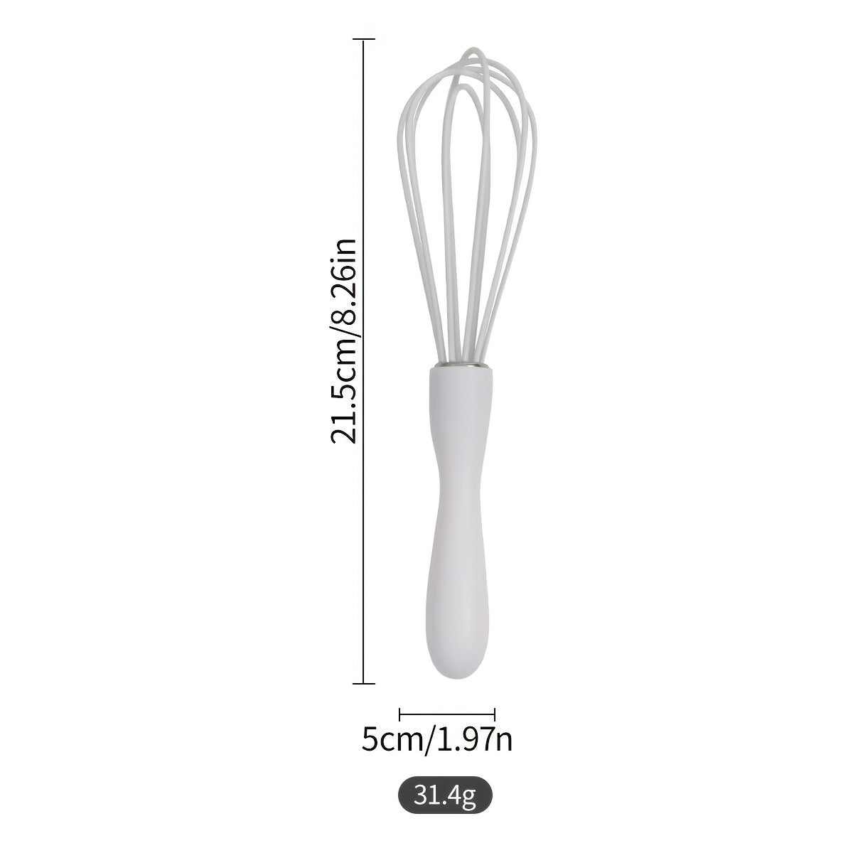 White Manual Silicone Whisk, a Hand-Held Baking Mixing Tool, Featuring 5 Highly Elastic Wires for Stirring, Easy to Clean Kitchen Baking Utensil.