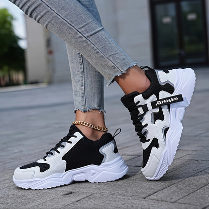 Women's Casual Color Blocking Design Non-slip And Wear Resistant Sneakers, Trendy And Comfortable, Versatile Height Increasing Thick Soled Sports Shoes