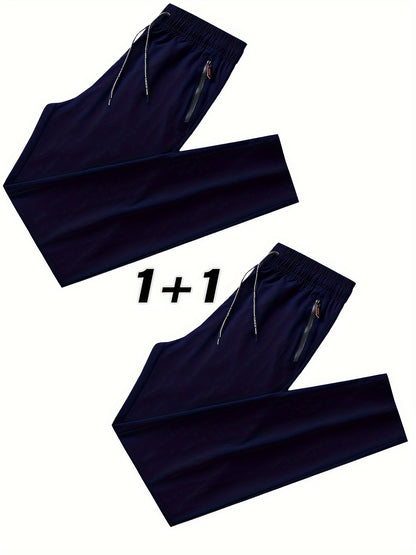 2pcs Men's Casual Pants, Fashion Trend Ultra-light Breathable Long Pants, Quick Dry Fabric Sports Pants