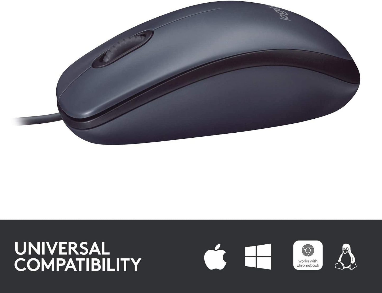 Logitech B100 Corded Mouse, Wired USB Mouse for Computers and Laptops, Right or Left Hand Use - Black
