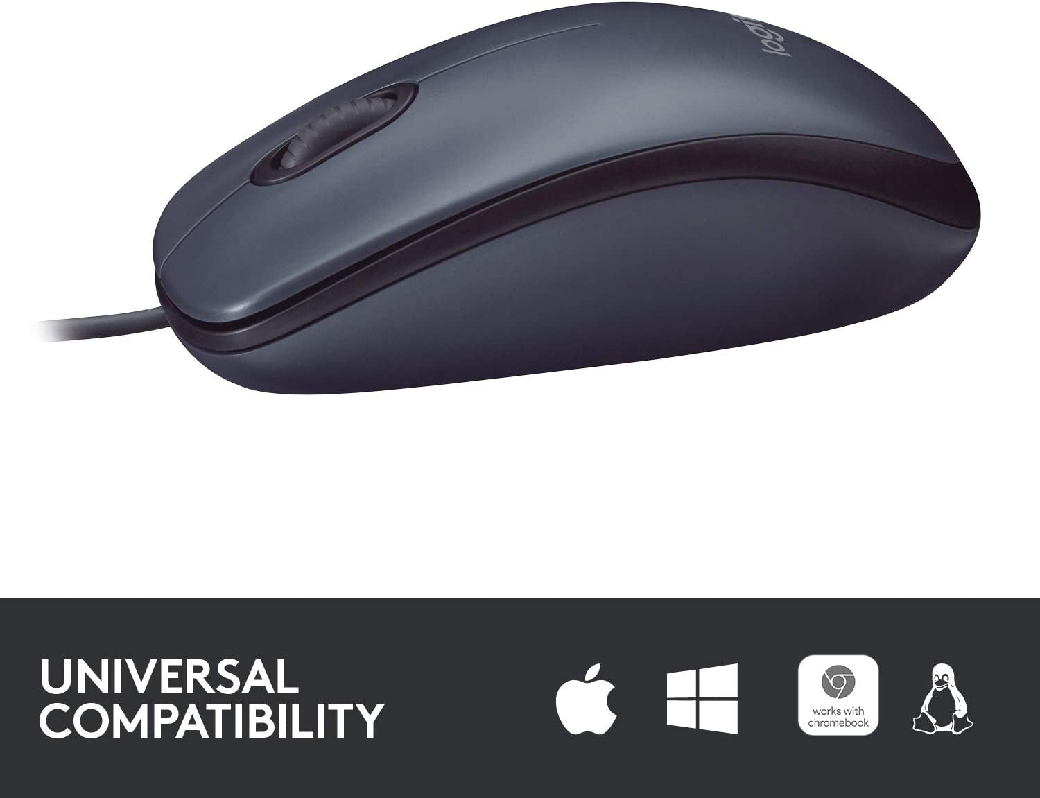Logitech B100 Corded Mouse, Wired USB Mouse for Computers and Laptops, Right or Left Hand Use - Black