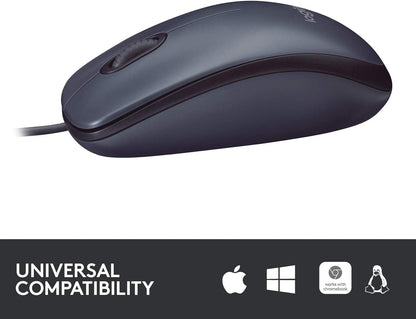 Logitech B100 Corded Mouse, Wired USB Mouse for Computers and Laptops, Right or Left Hand Use - Black
