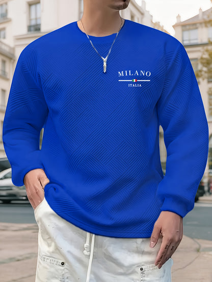 Տղամարդու առօրյա երկար թևքերով, կլոր վզնոցով սվիտեր | Ծանր երկրաչափական նախշերով, սովորական չափսերով, իդեալական է գարուն/աշուն համար