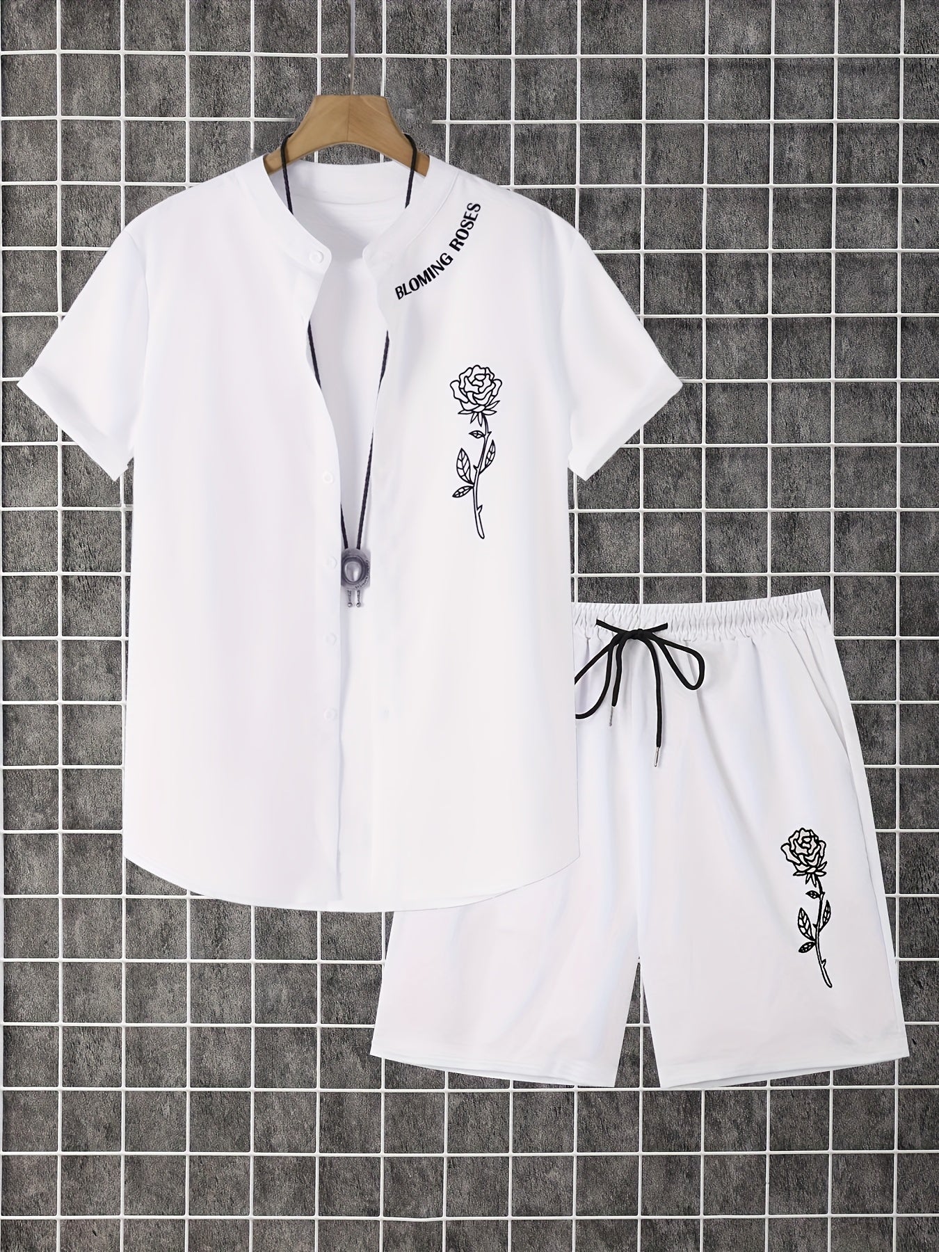 2 հատ տպագիր տղամարդու ամառային կարճ թևքերով կոճակներով վերնաշապիկի և շորտերի հավաքածու