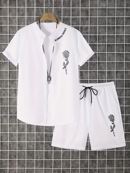 2 հատ տպագիր տղամարդու ամառային կարճ թևքերով կոճակներով վերնաշապիկի և շորտերի հավաքածու