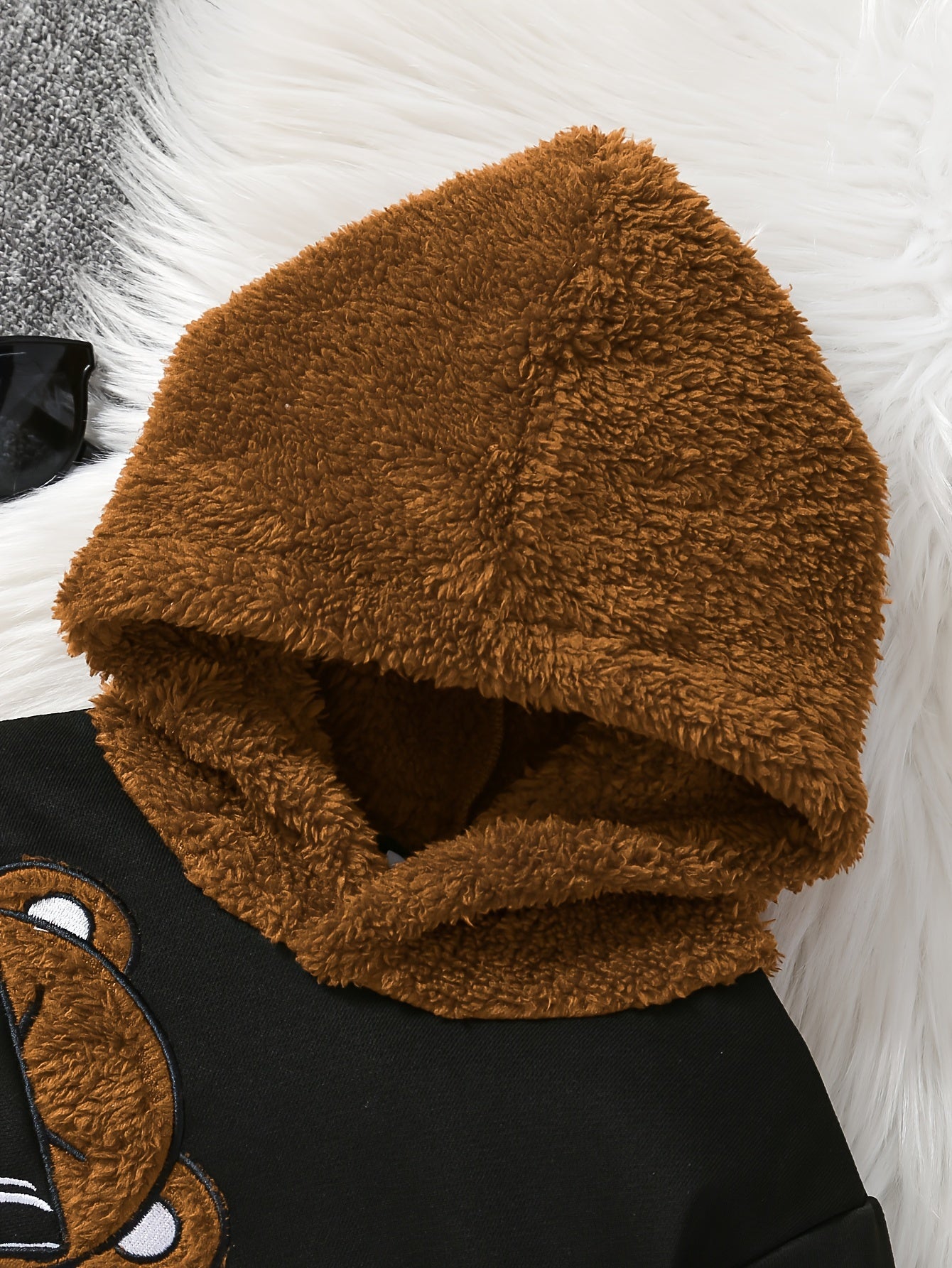 Cozy & Cute Boys' 2pcs Set: Fleece-Lined Bear Embroidered Hoodie and Pants - Perfect for Fall/Winter, Perfect for Outdoor