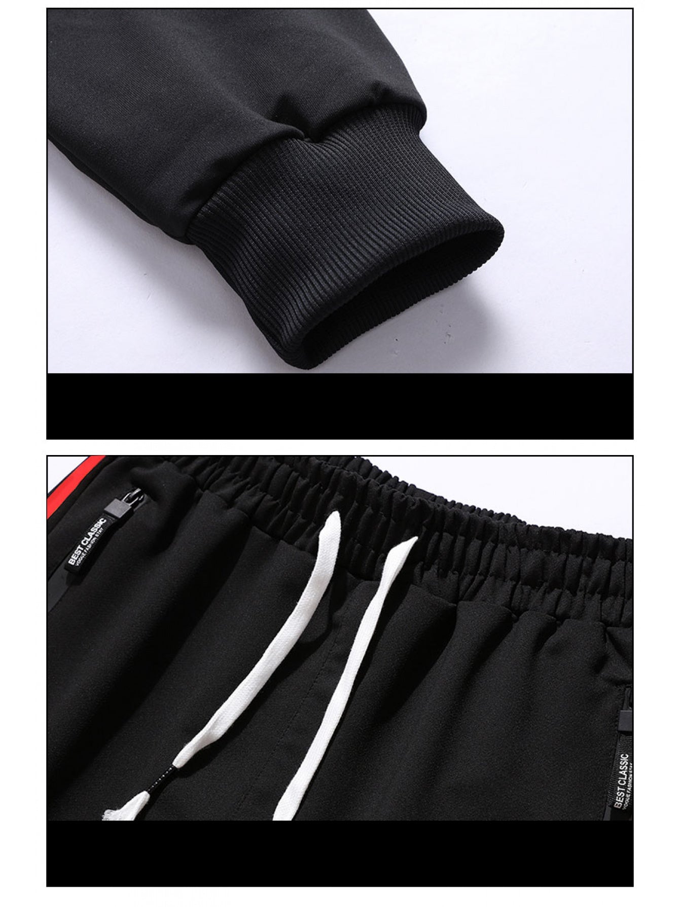 2pcs Men'S Sporty Hoodie Set with Drawstring Hooded Jacket and Cuffed Pants - Black & White Casual Streetwear, All-Season Comfort, Trendy Brand Design, Comfortable Clothing | Trendy Casual Wear | Zippered Hoodie, Sweater Hood