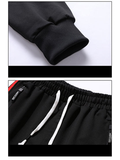 2pcs Men'S Sporty Hoodie Set with Drawstring Hooded Jacket and Cuffed Pants - Black & White Casual Streetwear, All-Season Comfort, Trendy Brand Design, Comfortable Clothing | Trendy Casual Wear | Zippered Hoodie, Sweater Hood