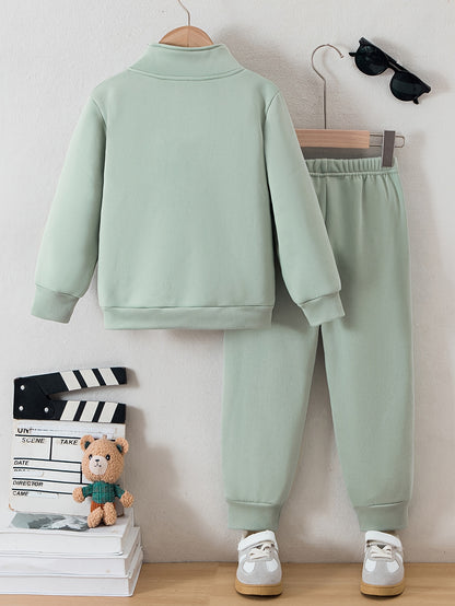 Տղաների հարմարավետ բրդյա աստառով վերնաշապիկի և սպորտային տաբատի հավաքածու - ձիթապտղի կանաչ, առօրյա ձմեռային հագուստ գրպաններով, հաստ տաքություն աշնան և ձմռան համար, սովորական չափսի, առօրյա հագուստ, բացօթյա օգտագործման համար