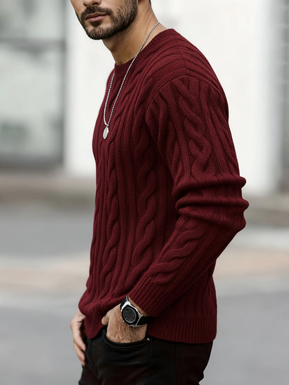 New Autumn-Winter Men's Casual Commuter Solid Color Crew Neck Knit Pullover