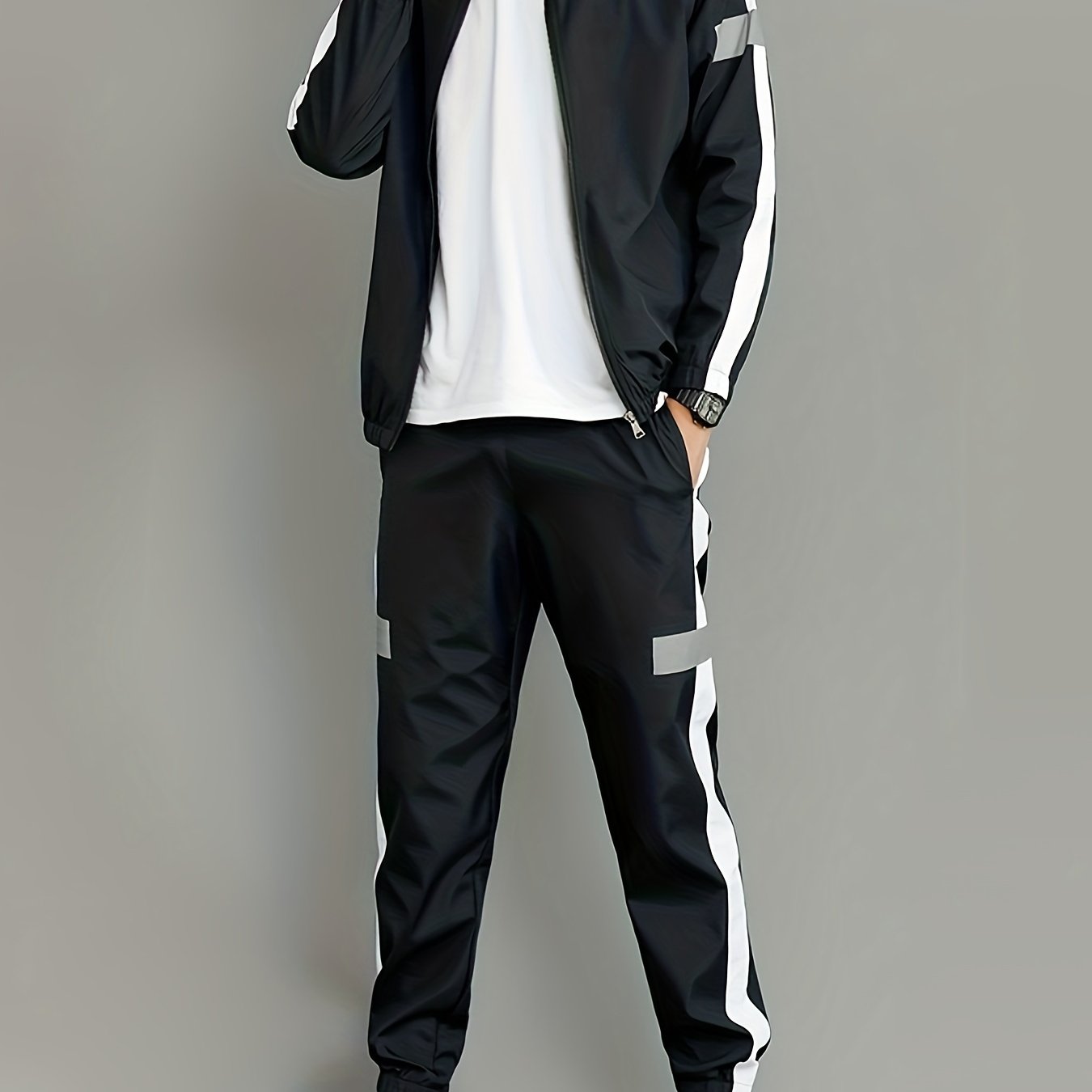 Spring and Autumn Men's Sports Suit, Two-piece Set of Top and Pants, Colorful Collar Long Sleeve