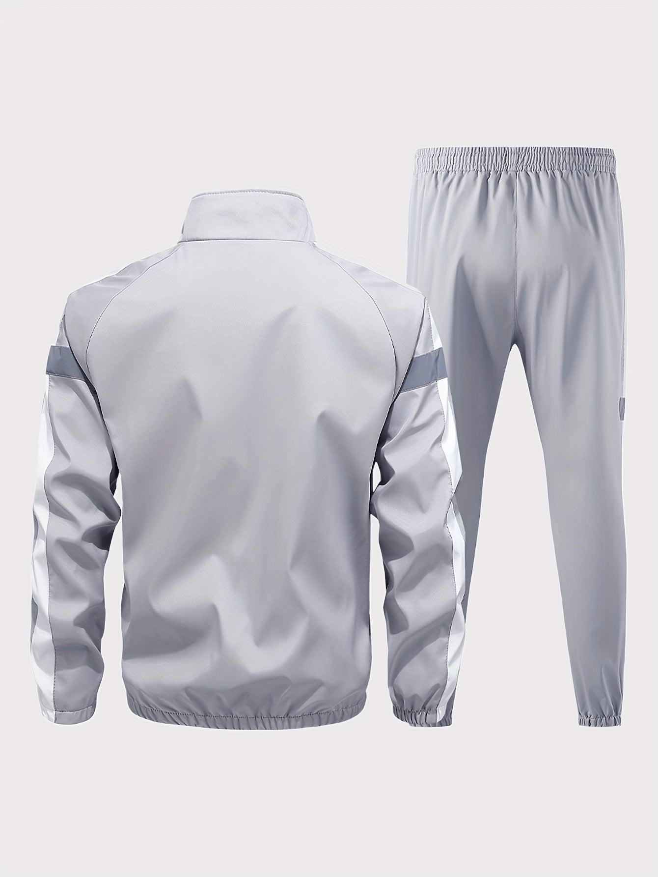 Men'S Casual Sportswear Set - 2pcs Autumn Fashionable Lightweight Fleece Jacket & Pants, Black & White with Red & Gray Accents, Perfect for Outdoor Activities & Casual Wear, Outdoor Casual Wear | Stylish Sportswear | Comforta