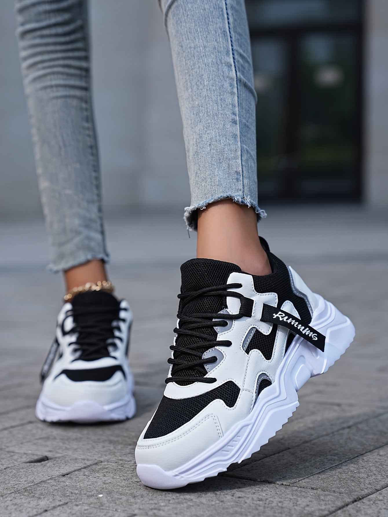 Women's Casual Color Blocking Design Non-slip And Wear Resistant Sneakers, Trendy And Comfortable, Versatile Height Increasing Thick Soled Sports Shoes