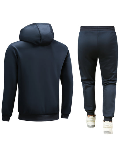 Տղամարդկանց առօրյա սպորտային հագուստի հավաքածու. Բարձրորակ գլխարկով սվիտեր և մարզաշապիկ վազքի, ֆիթնեսի և տնային հագուստի համար - Գարուն/աշուն երկկտոր հագուստ