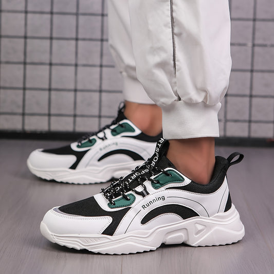 Men'S Casual Sports Sneakers - Stylish Black  White, Lightweight  Comfortable Running Shoes for All Seasons, Lace-Up Design, Allseason Sneakers   Stylish Casual Shoes   Comfortable Footwear
