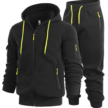 2 հատ տղամարդու միագույն երկարաթև սվիտեր և մարզաշապիկ գլխարկով, հարմար է գարնանային, աշնանային և ձմեռային սպորտաձևերի համար։