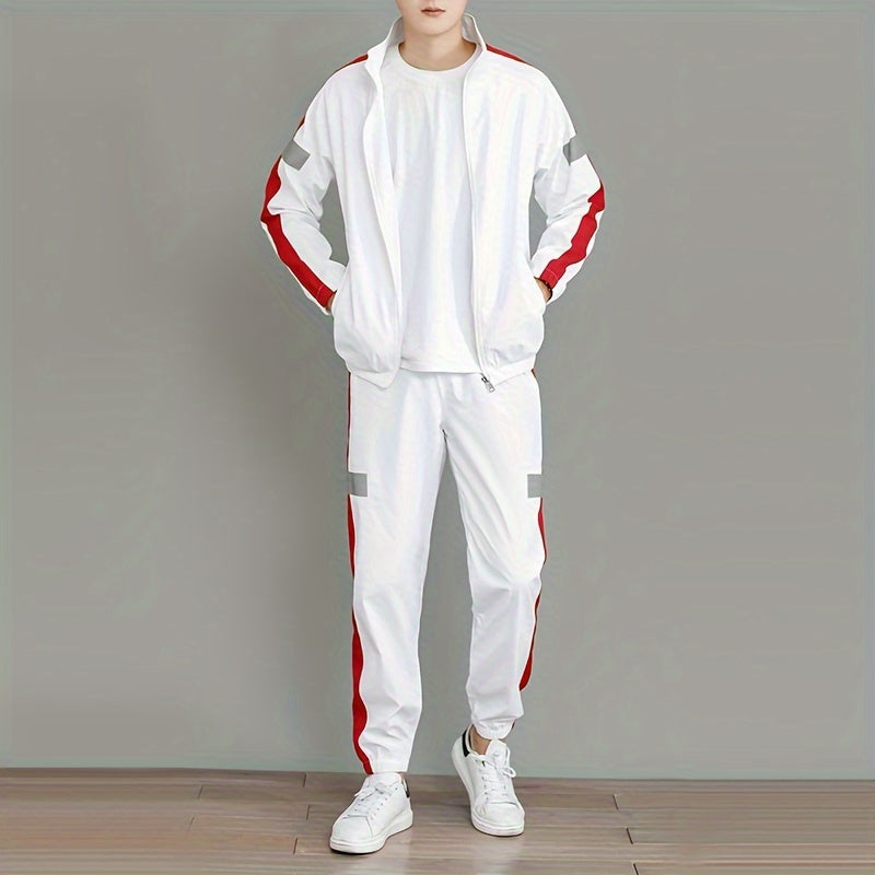 Spring and Autumn Men's Sports Suit, Two-piece Set of Top and Pants, Colorful Collar Long Sleeve