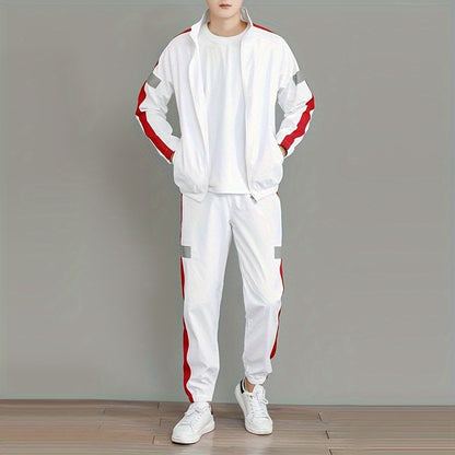 Spring and Autumn Men's Sports Suit, Two-piece Set of Top and Pants, Colorful Collar Long Sleeve