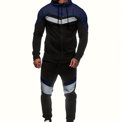 Տղամարդու աշնանային և ձմեռային բրդյա սվիտերի հավաքածու՝ գլխարկով և լարով, պատչվորք սպորտային տաբատով, առօրյա, սպորտային ոճի երկար թևքով բաճկոնով