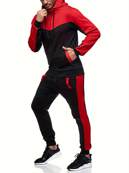 Տղամարդու առօրյա վերնաշապիկի հավաքածու՝ աշնանային և ձմեռային համար, որը ներառում է գլխարկով սվիտեր և սպորտային կարդիգան՝ պատչվորք դիզայնով։