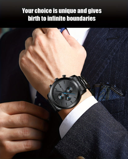 A High-quality Wristwatch For Men With Multiple Functions And A Stainless Steel Strap.