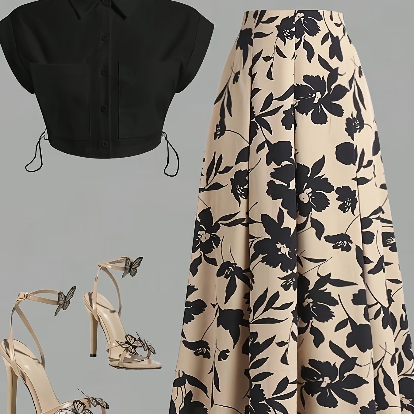 Կանացի էլեգանտ վերնաշապիկի և միդի կիսաշրջազգեստի հավաքածու