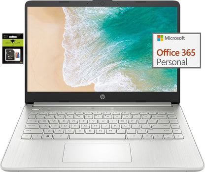 HP Laptop Computer 14" Ultral Light for Students and Business, 4 Cores Intel Celeron, 16GB RAM, 256GB Storage(128Gb Emmc+128Gb Ghost Manta SD), 1 Year Office 365, Webcam, HDMI, Wifi, USB-C, Win 11 S