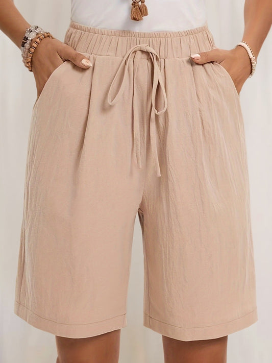 Lace Up թեք գրպանի էլաստիկ շորտեր, ամենօրյա ազատ շորտեր գարնանային և ամառների համար, կանացի հագուստ