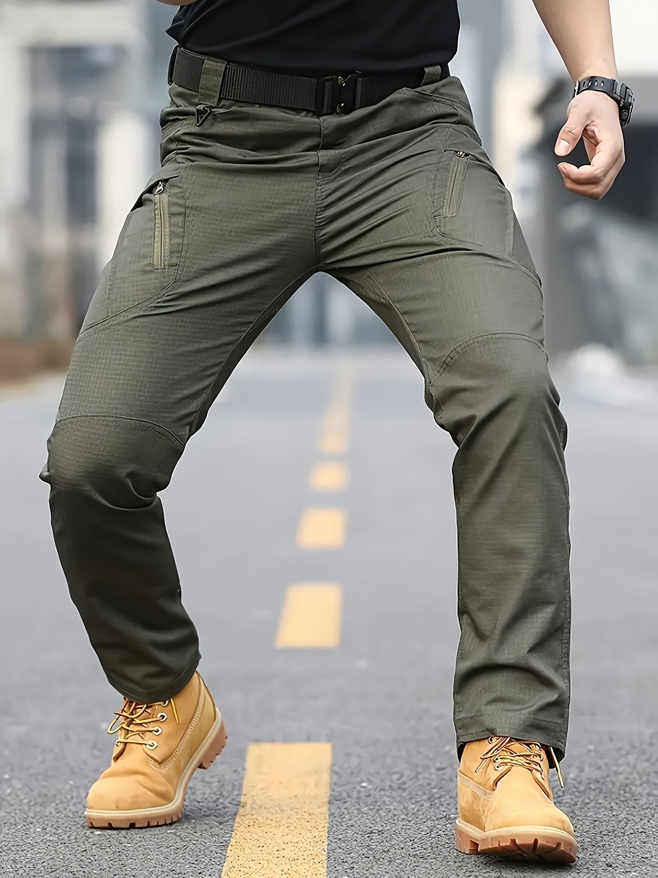 Տղամարդկանց տակտիկական տաբատ պոլիեսթեր 100% սպորտային ոճով, չձգվող պինդ բեռների տաբատ՝ գրպաններով արշավների և պատահական հանգստյան օրերի համար, չորս սեզոնային հագուստ, սովորական պիտանի մեծահասակների հյուսված տաբատ