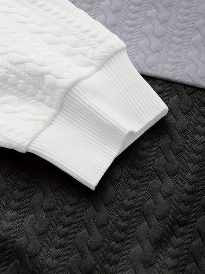 Նոր աշնանային և ձմեռային տղամարդու սվիտեր՝ ժակարդի փոքր սրտիկներով գործվածքից, հարմար է սպորտի, հանգստի, վազքի և ֆիթնես մարզումների համար, ունի երկար թևքեր։